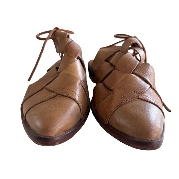 Free People Destino Leather Tan Woven Sz 39